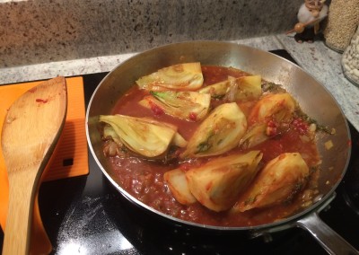 braised fennel wedges with saffron and tomato