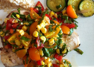 chicken with tomato, basil and corn relish