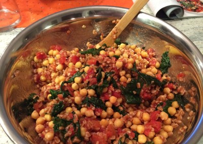 grains with chickpeas, tomatoes, and kale